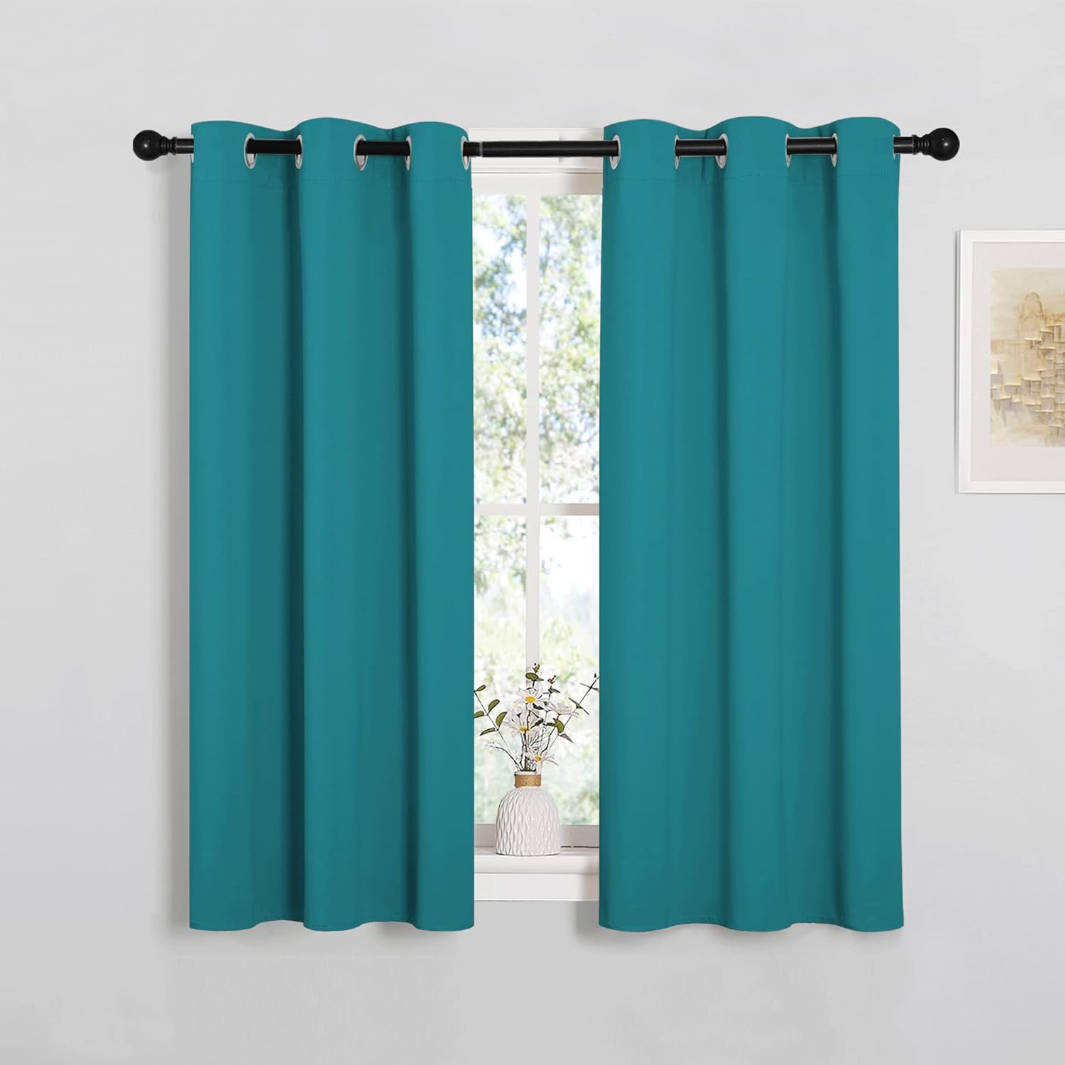 NICETOWN Blackout Curtains - Thermal Insulated Room Darkening Panels for Elegant Bedrooms | Peacock Teal, 45" Length, 2 Pieces