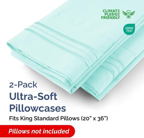 King Standard Pillow Cases - Soft Hotel Quality Covers | Comfy, Fade-Free, Wrinkle Resistant - Spa Blue - Set of 2
