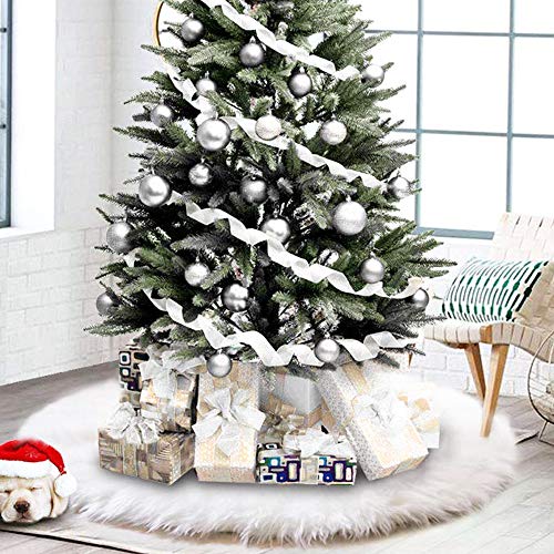 48-Inch Faux Fur Christmas Tree Skirt - Plush Snow White Holiday Decor