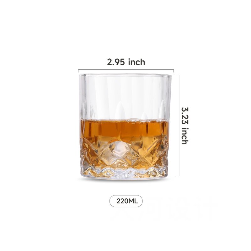 Premium Whiskey Glasses Set of 4, 7.7 Oz Crystal Old Fashioned Tumblers, Perfect for Scotch, Bourbon, Cocktails, Vodka & Liquor - for Men & Women