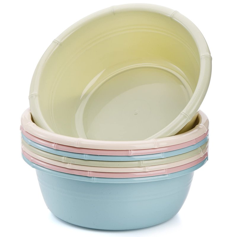 Peohud 8 Pack Plastic Wash Basin, 5 Quart Round Stackable Dish Tub for Kitchen Camping Face Cleansing, 12 Inch Indoor Outdoor Multipurpose