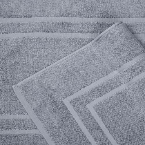 Feather & Stitch 2-Piece 100% Cotton Terry Bath Mat Set 30x21 Inch Grey