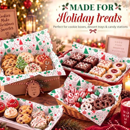 Tenceur Christmas Bauble Wax Paper Sheets 150 Pack for Food Wrapping & Decorations