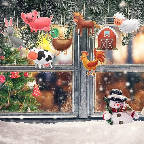 Oudain Farm Animal Felt Christmas Ornaments Set – 8 Mixed Animals for Tree 3.15–3.94"