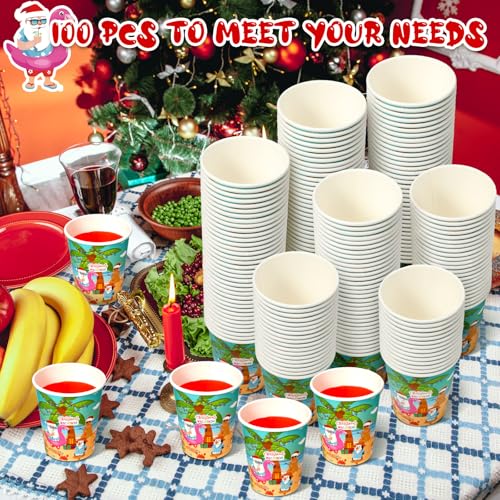 Jingmore 100 Pack Christmas Paper Cups – 8 oz Disposable Holiday Cups with Snowman/Santa Decor