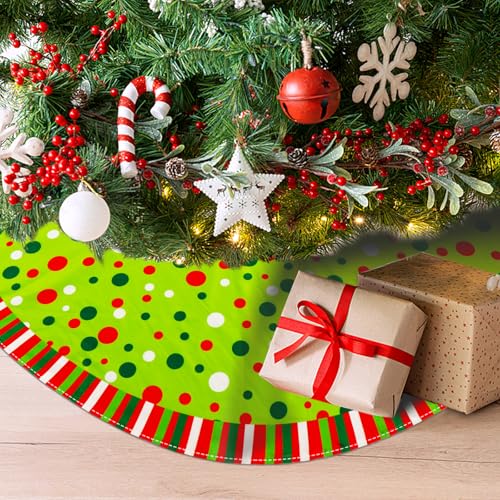48-Inch Velvet Christmas Tree Skirt with Polka Dots & Striped Trim