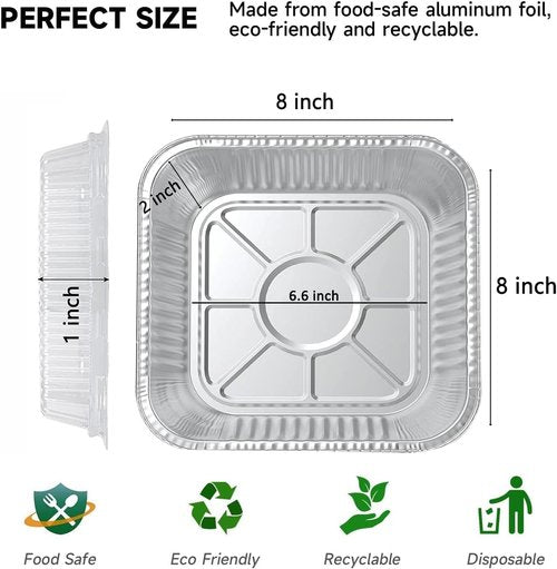 8x8 Square Aluminum Baking Cake Pans by [Brand Name] - Clear Plastic Lids for Easy Storage | Disposable Foil Trays