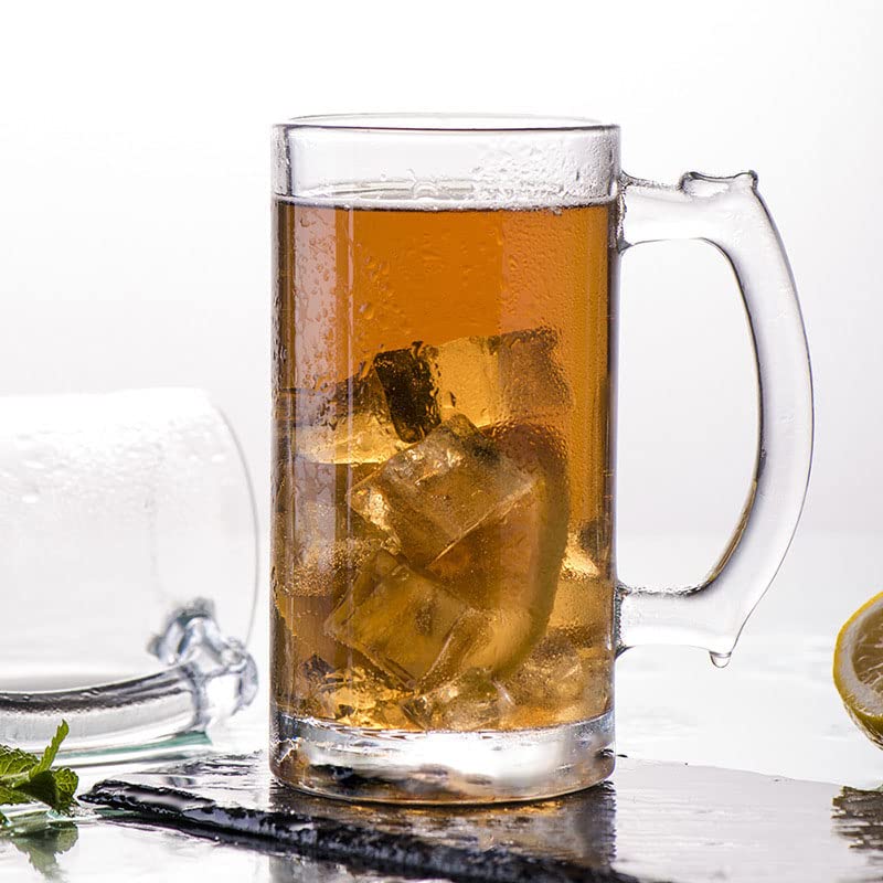 Heavy Glass Beer Mugs Set - 16oz Traditional Stein Glasses with Handle (Set of 2)