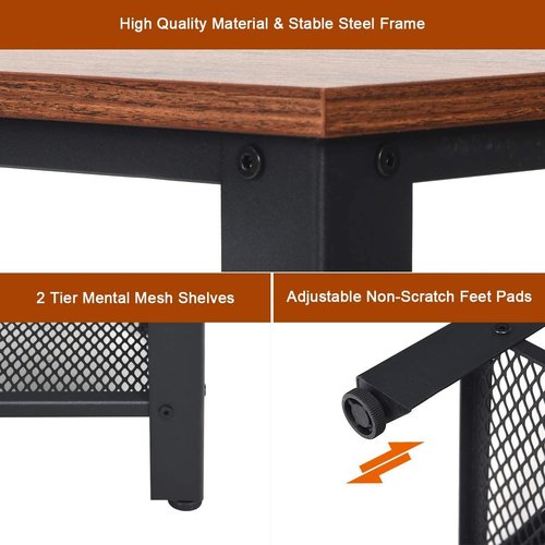 FANTASK Vintage Industrial Style Shoe Storage Bench Rack with 2 Mesh Shelves, Rustic Brown