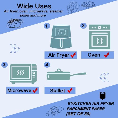 BYKITCHEN Large Air Fryer Liners - 10 Inch Square Parchment Paper for Easy Cooking | Set of 50