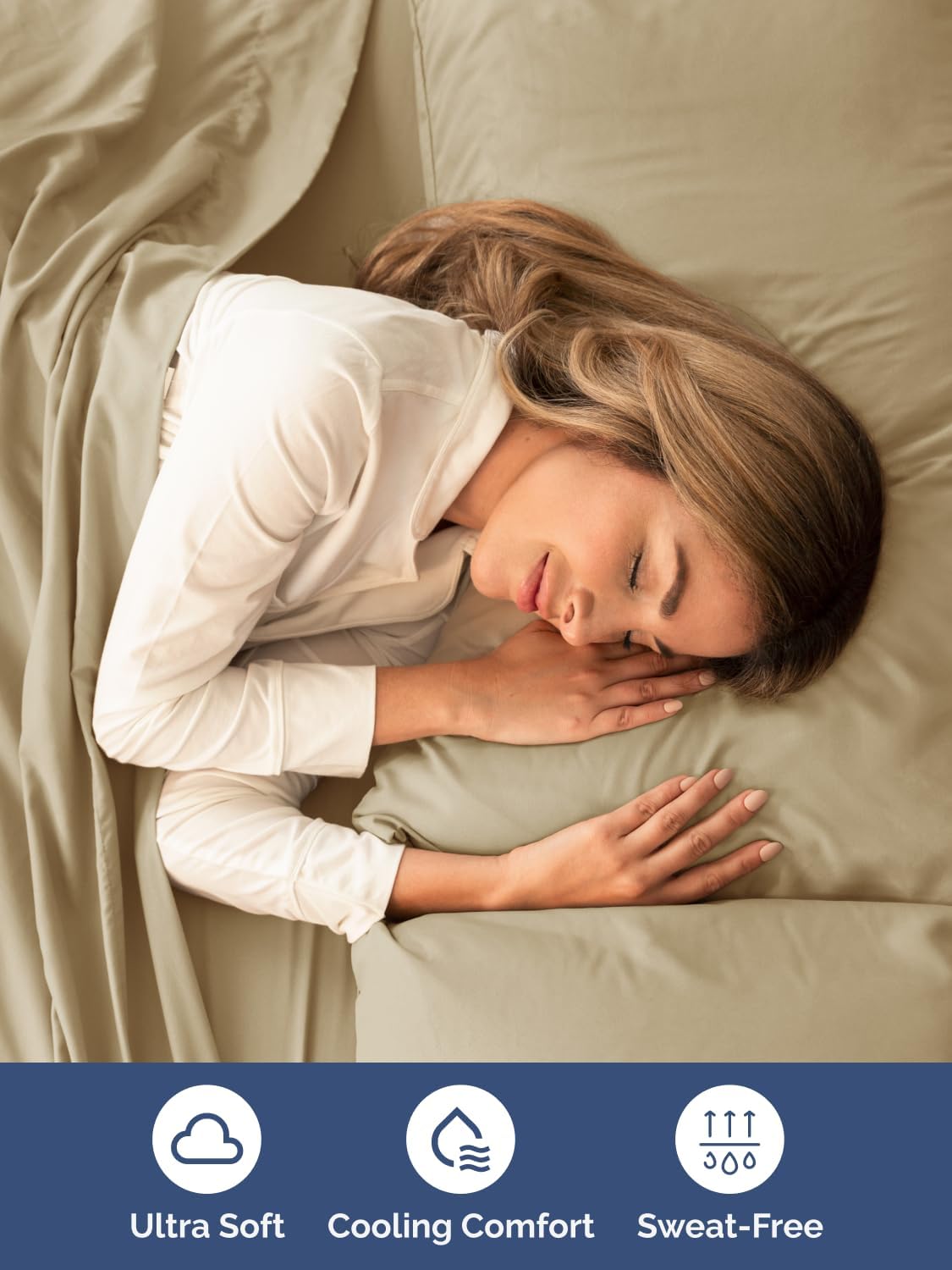Skiennix Extra Deep Queen Sheet Set - 6-Piece Breathable Cooling Bedding - Soft, Wrinkle-Free Beige