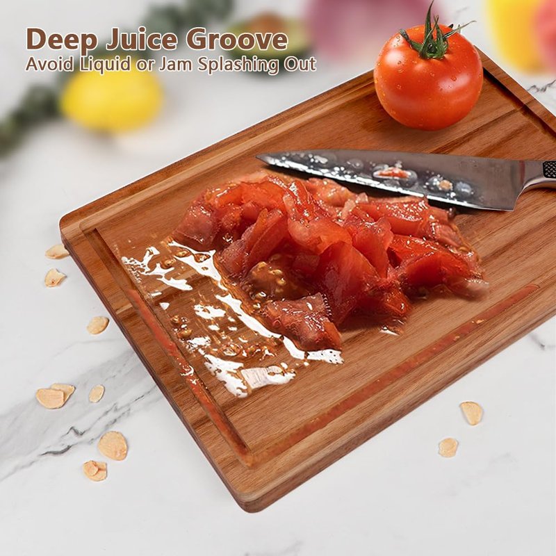 AIDEA Acacia Wood Cutting Board with Handle, Large Wooden Charcuterie Board for Bread, Cheese, Meat, and Fruits, Food Serving Tray for the Kitchen (17" x 11")