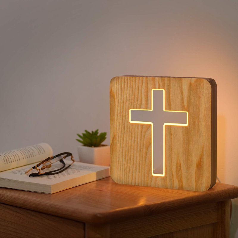 Lampeez Jesus Cross Wooden Lamp Novelty Night Light 3D Illusion lamp for Kids, Kids Decoration Lamp USB Power Bedroom Decor Xmas Holiday Christian Birthday Gifts for Boy Girl
