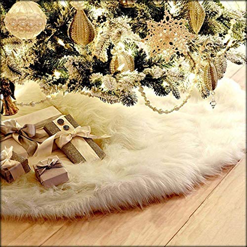 48-Inch Faux Fur Christmas Tree Skirt - White Plush Holiday Decor