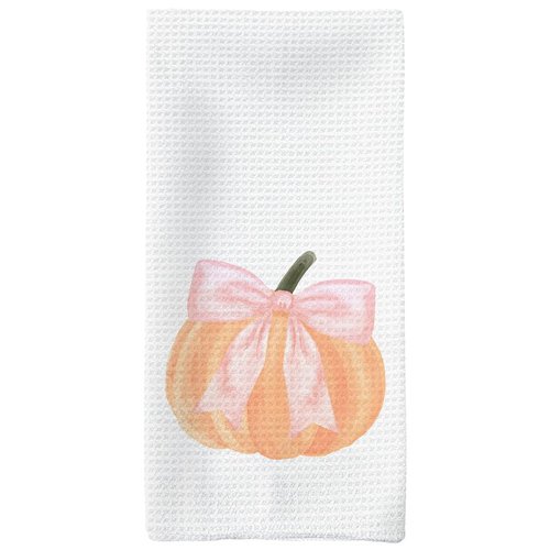 Tzhim Fall Kitchen Towels, Pink Bowknot Decorative Fall Hand Towels, Pumpkin Autumn Dish Towels Dishcloths Tea Towels for Kitchen Bathroom, Preppy Coquette Fall Kitchen Bathroom Decor, 16x24in