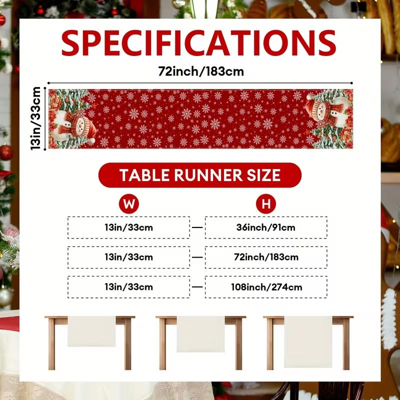 CQFusSTORE Christmas Snowman Gingerbread Table Runner 13x36 Inch Holiday Decor