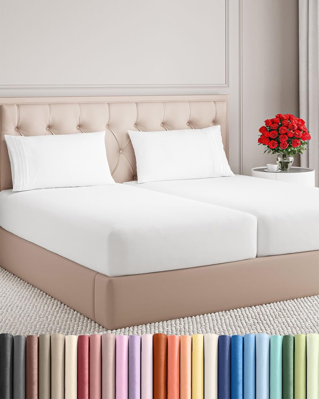 Split King Size 5-Piece Sheet Set | Comfy Cooling Bed Sheets - Luxury Hotel Quality - Deep Pockets, Soft & Wrinkle-Free - Oeko-Tex Certified, White