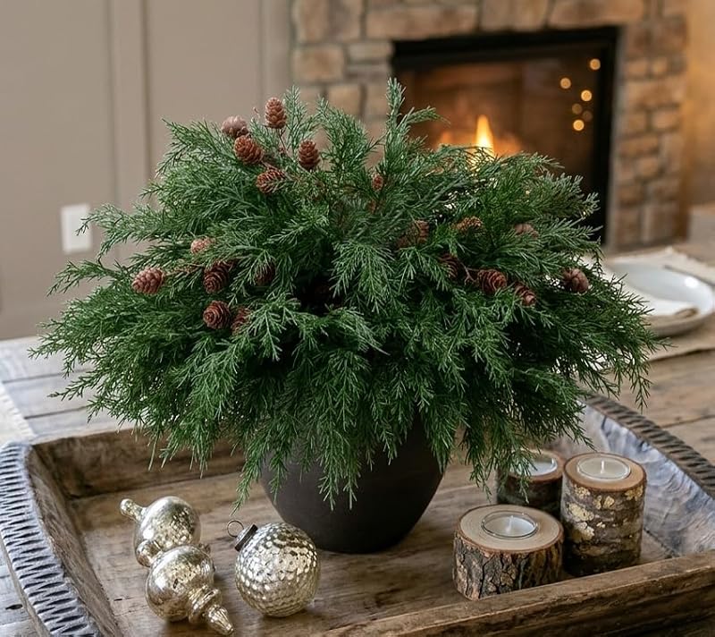 CYSKXYI 17Pcs Artificial Norfolk Pine & Pinecone Branches for Christmas Decor