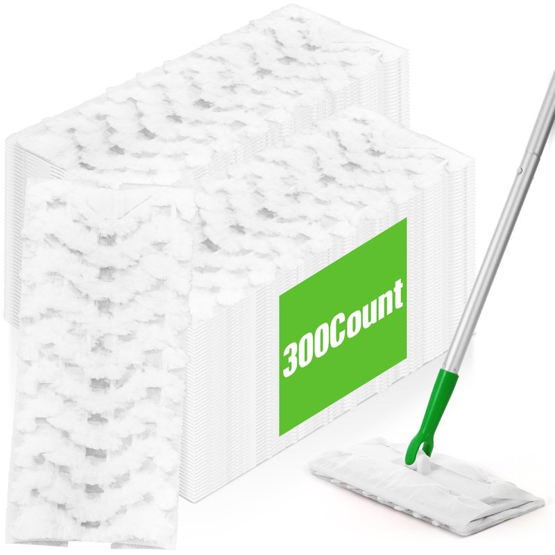 Gejoy 300 Count Heavy Duty Dry Sweeping Cloths Compatible with Swiffer Sweeper Mop, Microfiber Duster Mop Pads Refills for Cleaning Hardwood Floor Dust and Pet Hair, Disposable and Unscented Refills