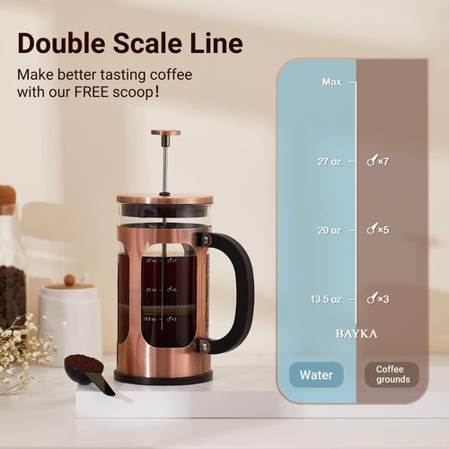 BAYKA French Press Coffee Maker - 34oz Borosilicate Glass & Stainless Steel | Perfect Gift for Coffee Lovers