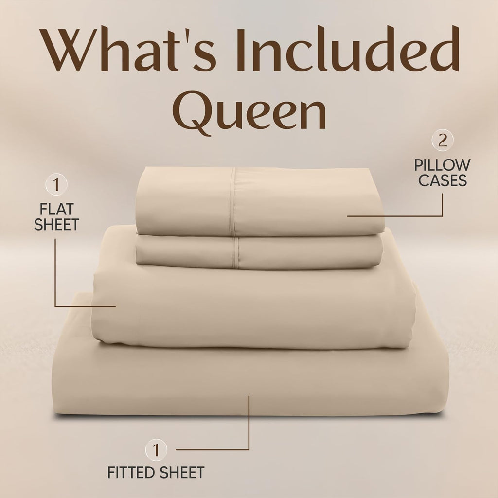 Utopia Bedding Queen Size Sheet Set - Soft, Breathable Microfiber | 4-Piece in Sand, Oeko-Tex Certified