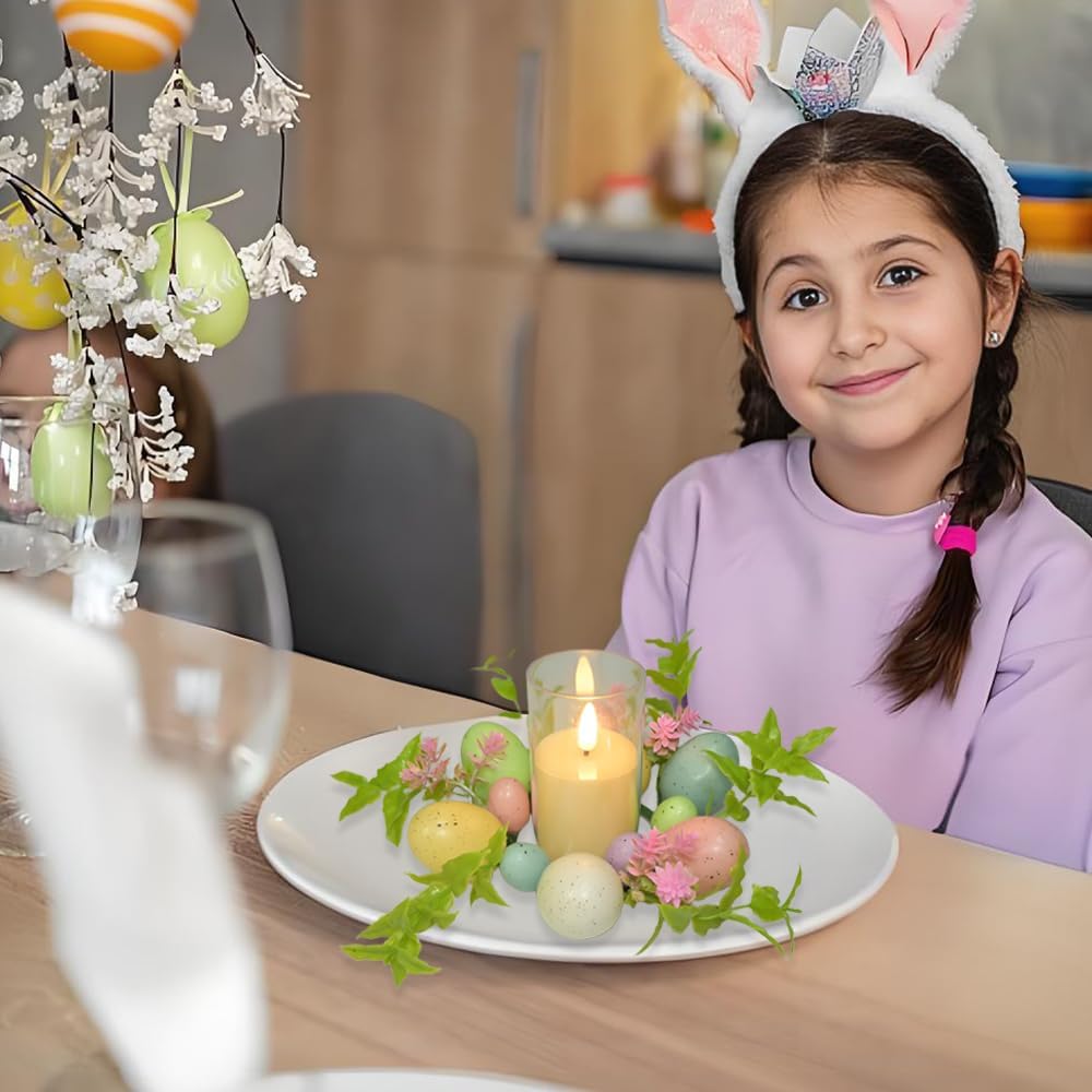 Skiennix Easter Egg Candle Rings - 3-Piece Mini Wreath Set for Spring Decor | 9" Pastel Holders