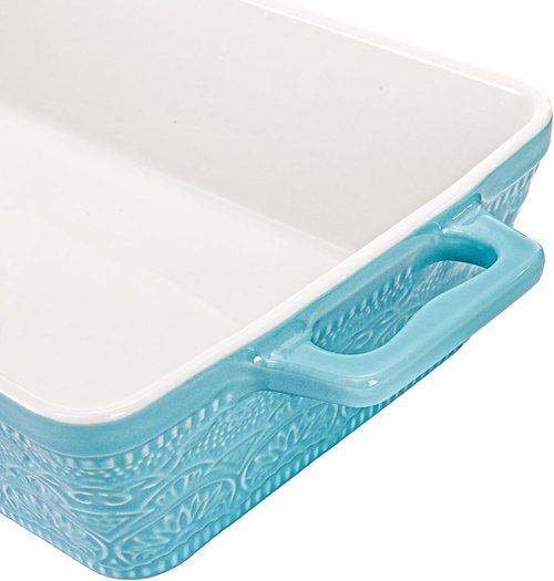 Hacaroa Ceramic Baking Dishes Set - Elegant Rectangular Bakeware with Handles | Lake Blue, 3 Sizes