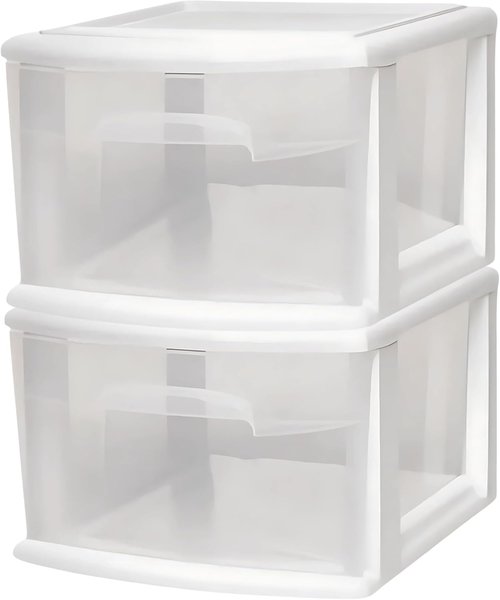 HOMZ 2-Pack Clear Plastic Storage Cart - 1-Drawer Organizers for Home, Bathroom, Office | 14.25" Wide, White Frame