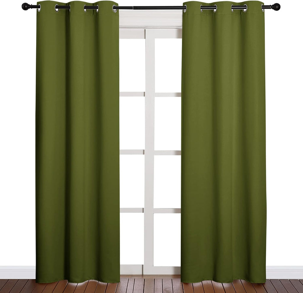 NICETOWN Blackout Curtains - Thermal Insulated Grommet Drapes for Living Room | Olive Green, 42x84 Inches