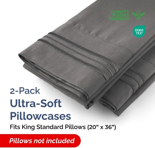 King Standard Pillow Cases by King - Ultra-Soft Hotel Quality Covers | Fade-Free & Wrinkle Resistant - Charcoal - Set of 2
