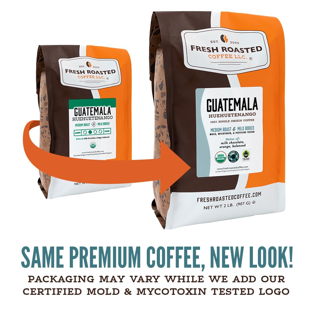 Fresh Roasted Coffee, Organic Guatemala | Single Origin, USDA Organic, Mold & Myco 3rd Party Tested, Kosher | Medium Roast 12 oz Whole Bean