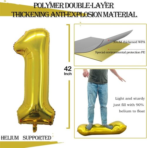 GOER Jumbo Number 10 Balloons - 42 Inch Gold Foil Helium Balloons for 10th Birthday & Anniversary