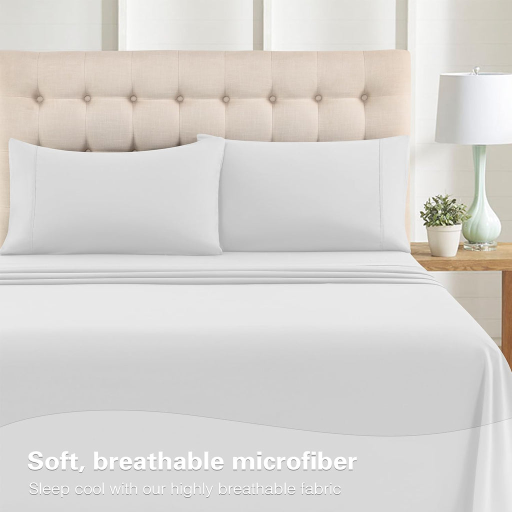 Skiennix Full Sheet Set - 4-Piece Soft Microfiber Bed Sheets | Deep Pocket, Cooling & Wrinkle-Free - White
