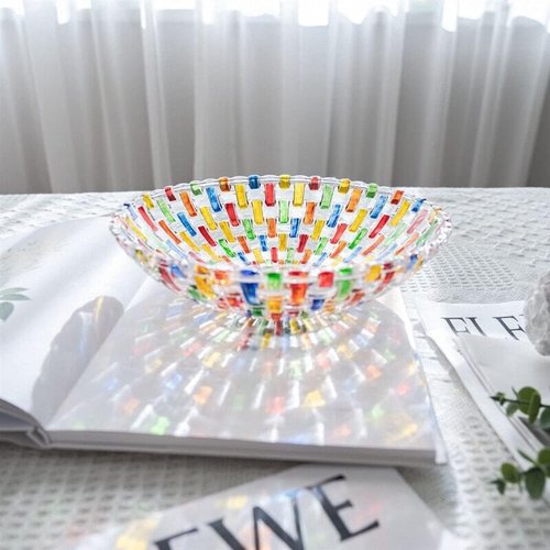 MAGCOLOR Hand Painted Colorful Woven Glass Crystal Salad & Fruit Bowl - Elegant Centerpiece for Home & Events