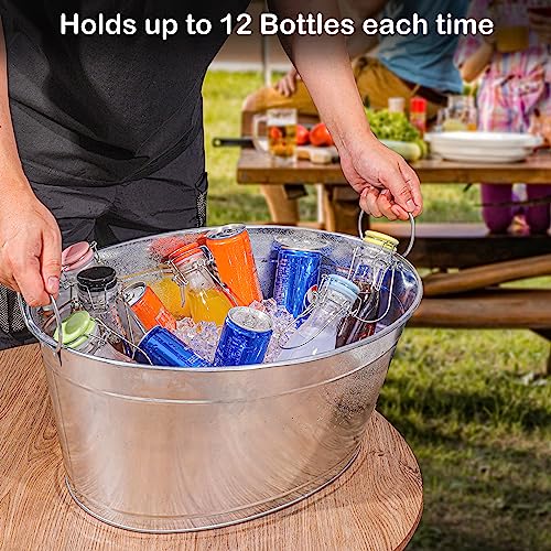 6-Gallon Galvanized Tin Beverage Tub with Handles, Rustic Ice Bucket (2 Pack)