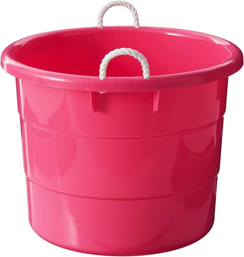 HOMZ 18 Gallon Utility Tub - Large Pink Plastic Storage Bucket with Rope Handles for Indoor & Outdoor Use