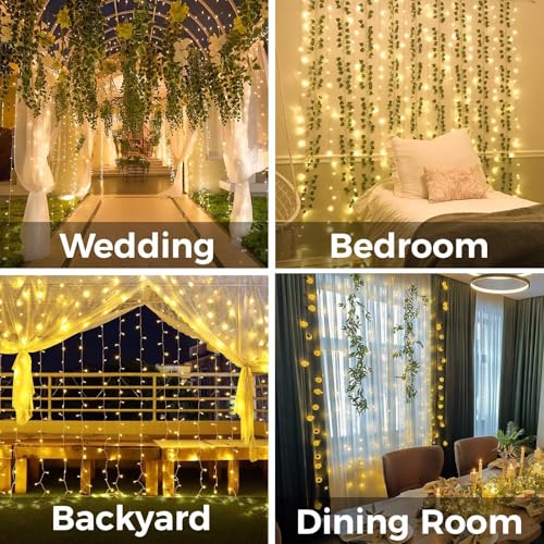 Suddus 200 LED Curtain Fairy Lights with Remote, 6.5x6.5ft Warm White USB Powered Indoor Outdoor Christmas Wedding Decor