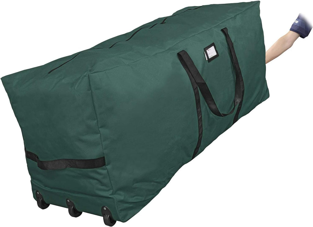 Primode Rolling Tree Storage Bag - Heavy Duty Holiday Tree Container with Wheels | Fits Up to 9 ft, Green, 28" H x 16" W x 60" L