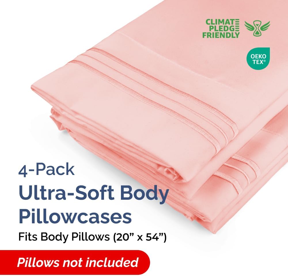 Skiennix Body Pillowcases Set of 4 | Soft, Breathable Covers for Sleeping - 20x54 in Baby Pink