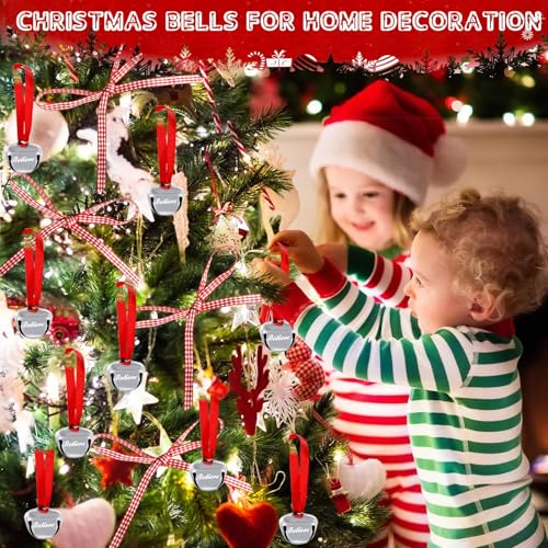 TANTOPALE 48-Pack Christmas Believe Bell Ornaments Silver Sleigh Bells Holiday Decorations
