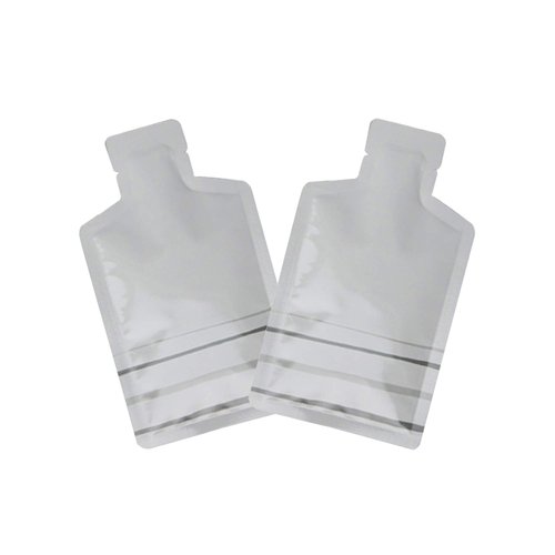 QQ Studio Pack of 100 Color Aluminum Metallized Foil Single-Use Dispenser Tip Open Bottom Heat Seal Sample Pouch (3" x 5", White w/Gray Bottom Stripes)