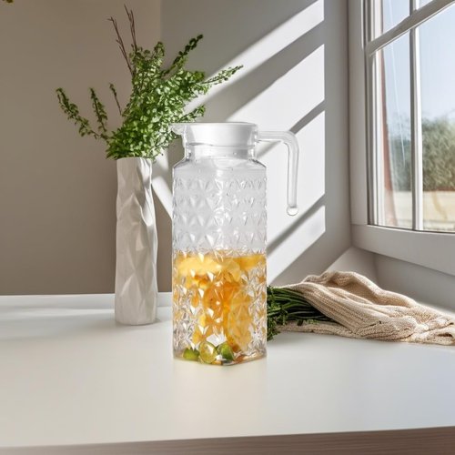 Acrylic Pitcher 37 oz, OEH Unbreakable Clear Plastic Pitcher with Lid, BPA-Free, Heat-Resistant Small Plastic Water Pitcher for Tea, Sangria, Lemonade, Juice, Milk, Diamond