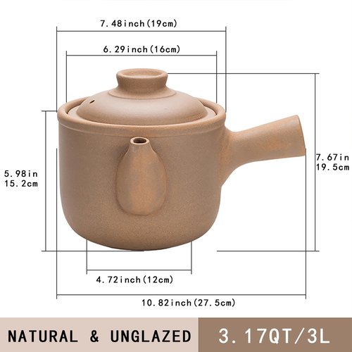 Unglazed Earthenware Chinese Medicine Pots, Natural Terracotta Ceramic Casserole Bean Pot with Lids, Clay Pot for Soup Cooking(3.17QT/3L)
