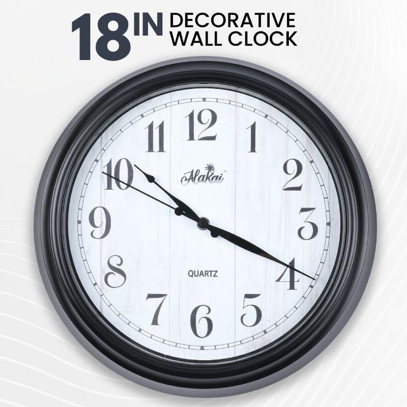 Alakai 18 Inch Indoor Outdoor Waterproof Wall Clock – Non-Ticking Wall Decorative Clock, Battery Operated, Durable, Silent, Quality Quartz Movement Analog Clock for Porch, Pool, Deck, Patio, Bathroom
