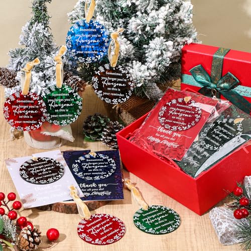 Barydat 48 Christmas Thank You Ornaments Bulk - Blue, Green, Khaki, Red with Cards & Ribbons