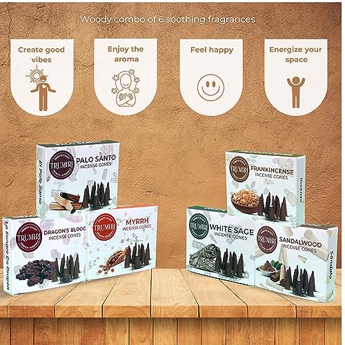 Natural Incense Cones Variety Pack - 60 Count, 6 Premium Scents