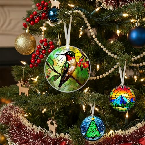 ADVTMQ Hummingbird Stained Glass Christmas Ornament 2026 with Gold Ribbon