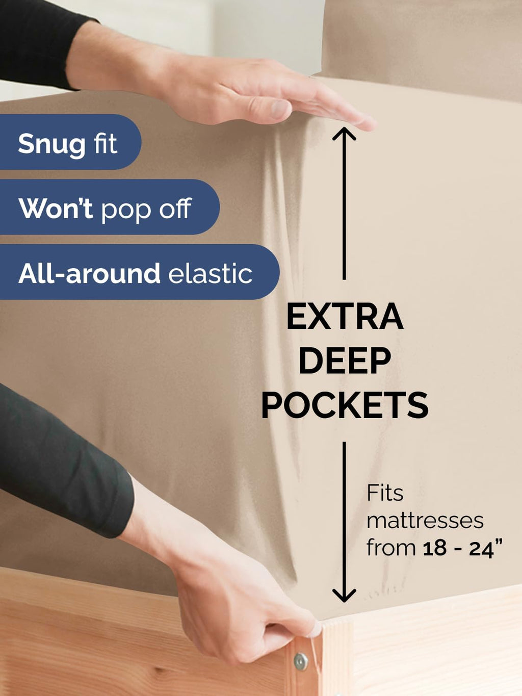 Skiennix Extra Deep Full Sheet Set - 6 Piece Breathable Cooling Bedding - Soft Wrinkle-Free Wheat Color