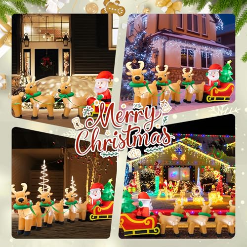 12FT Christmas Inflatable Santa Reindeer Yard Decoration with LED Lights