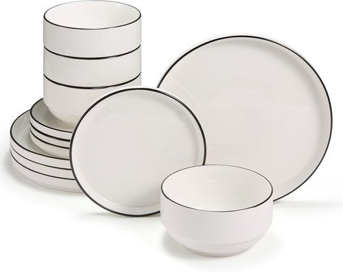 Cambridge Classics 12-Piece Ceramic Dinnerware Set - Round, Microwave & Dishwasher Safe for 4